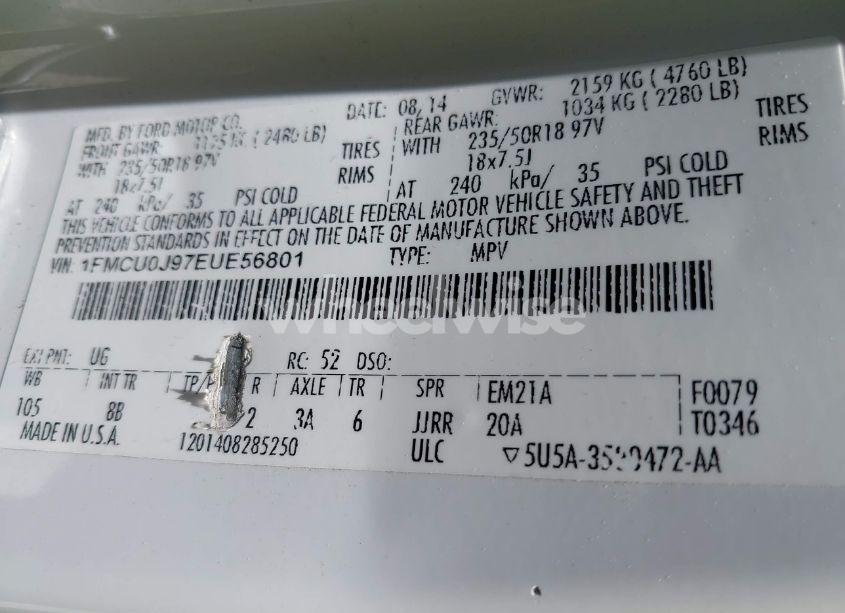 Photo 9 of 2014 Ford Escape TITANIUM (VIN 1FMCU0J97EUE56801)