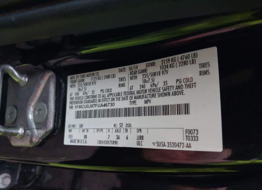 Photo 9 of 2015 Ford Escape TITANIUM (VIN 1FMCU0J97FUA46730)