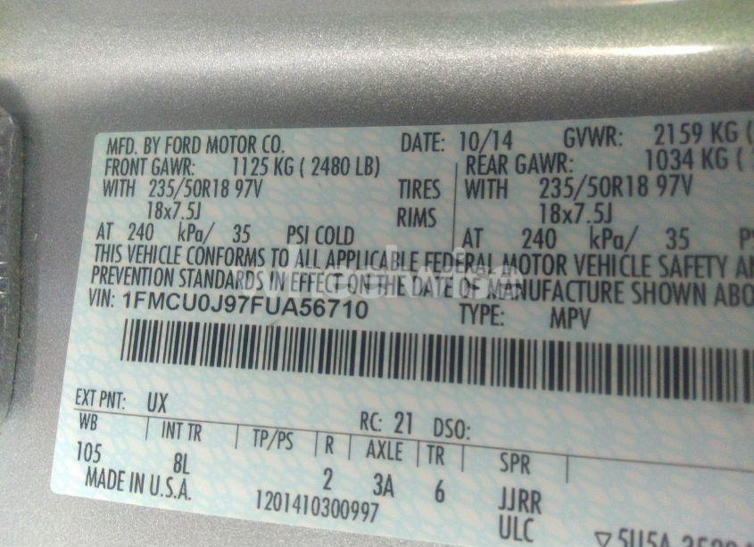 Photo 9 of 2015 Ford Escape TITANIUM (VIN 1FMCU0J97FUA56710)