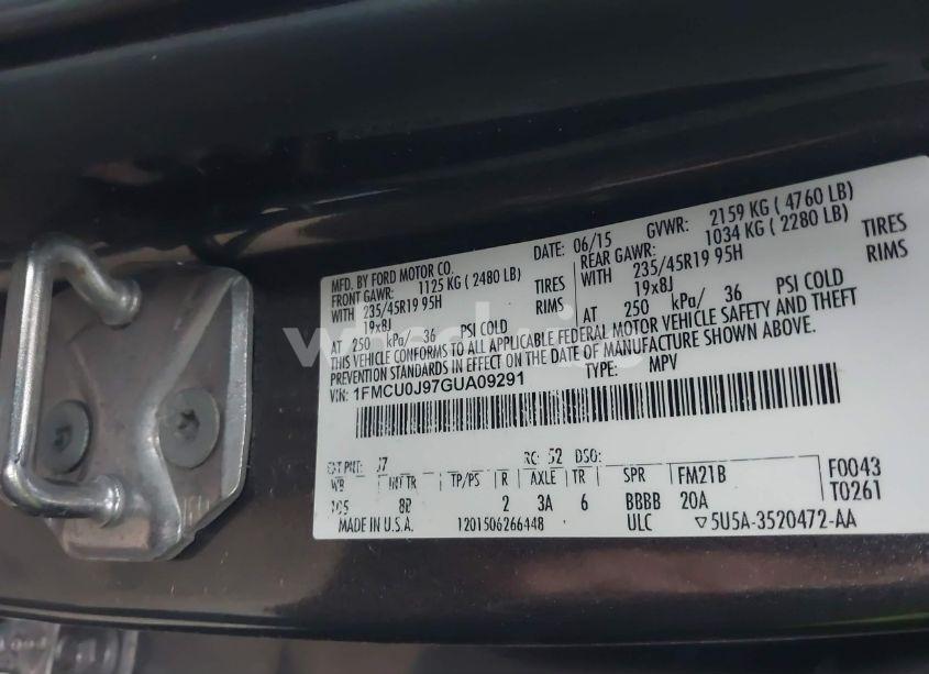 Photo 9 of 2016 Ford Escape TITANIUM (VIN 1FMCU0J97GUA09291)