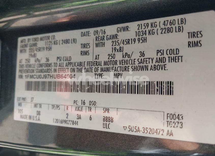 Photo 9 of 2017 Ford Escape TITANIUM (VIN 1FMCU0J97HUB64604)