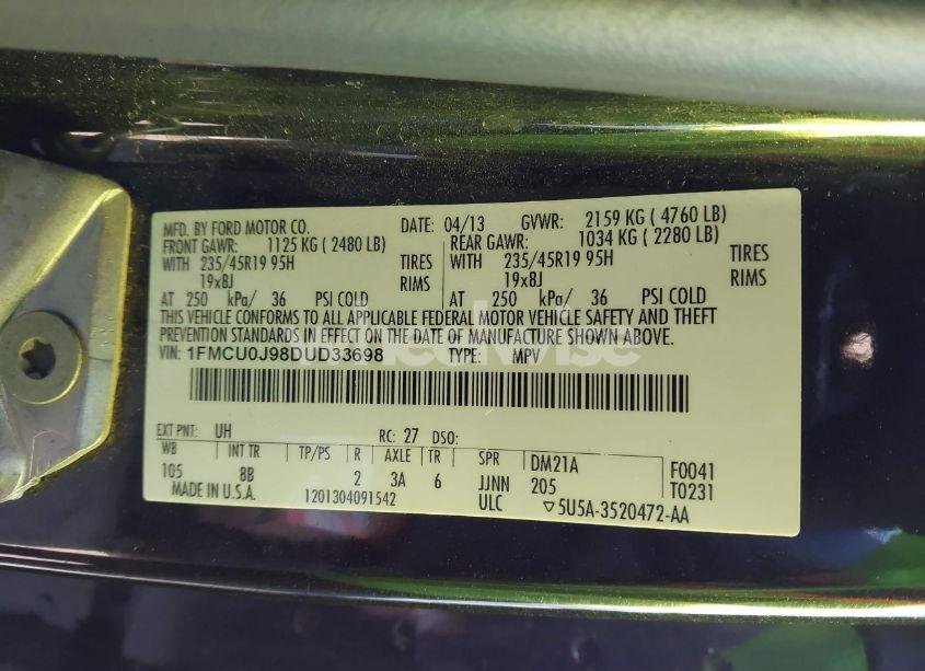 Photo 9 of 2013 Ford Escape TITANIUM (VIN 1FMCU0J98DUD33698)