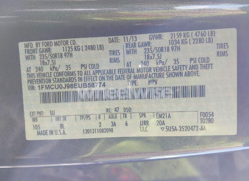 Photo 9 of 2014 Ford Escape TITANIUM (VIN 1FMCU0J98EUB58774)