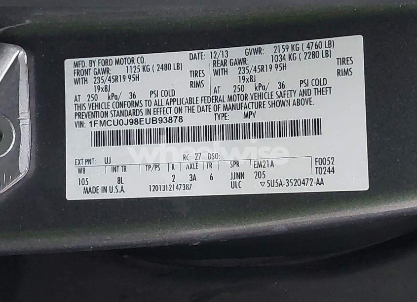 Photo 9 of 2014 Ford Escape TITANIUM (VIN 1FMCU0J98EUB93878)