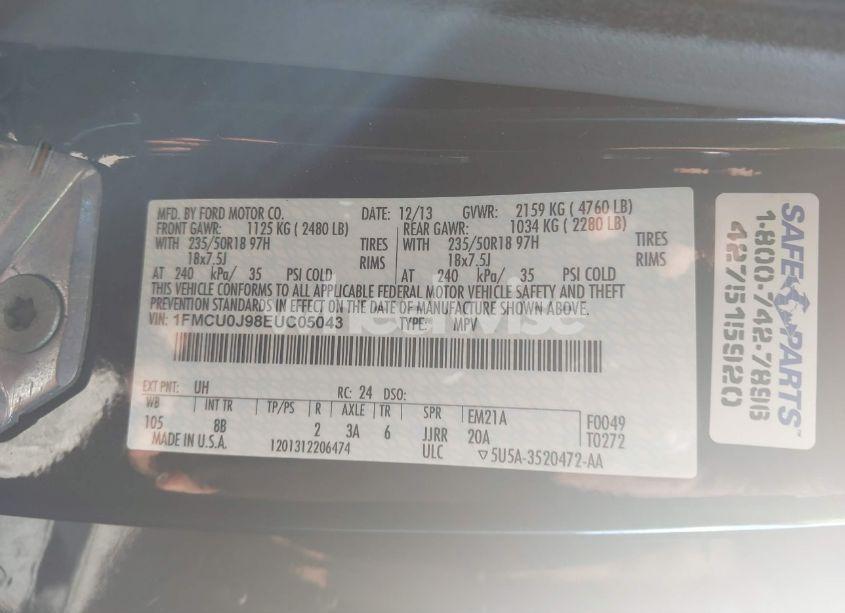 Photo 9 of 2014 Ford Escape TITANIUM (VIN 1FMCU0J98EUC05043)