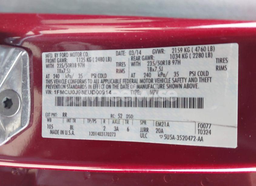 Photo 9 of 2014 Ford Escape TITANIUM (VIN 1FMCU0J98EUD00914)