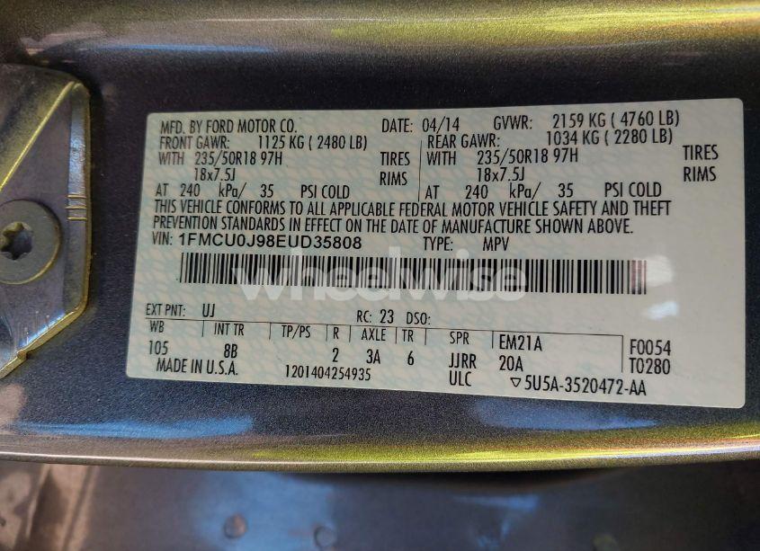 Photo 9 of 2014 Ford Escape TITANIUM (VIN 1FMCU0J98EUD35808)