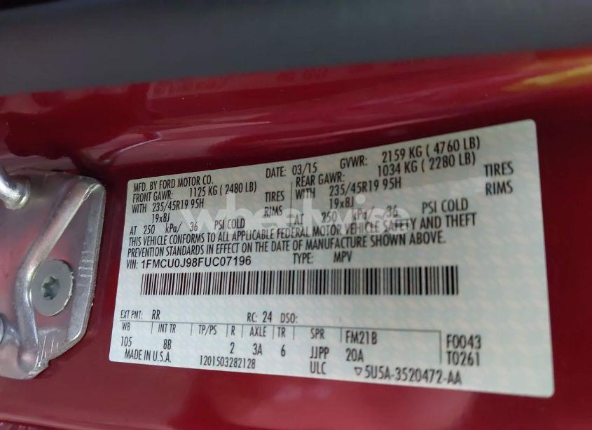 Photo 9 of 2015 Ford Escape TITANIUM (VIN 1FMCU0J98FUC07196)