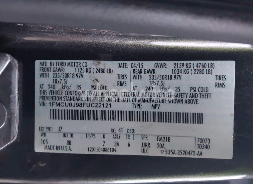 Photo 9 of 2015 Ford Escape TITANIUM (VIN 1FMCU0J98FUC22121)