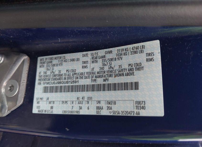 Photo 9 of 2016 Ford Escape TITANIUM (VIN 1FMCU0J98GUB12591)