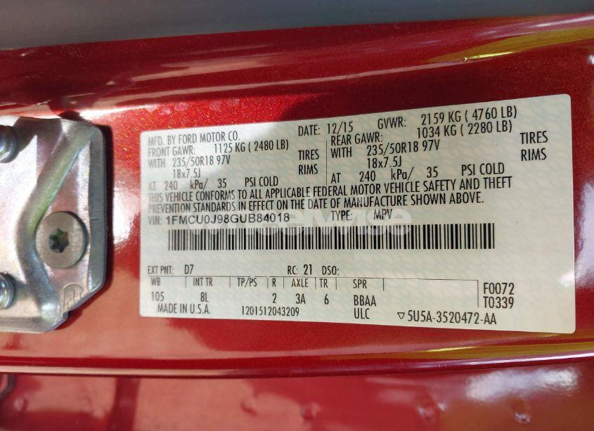 Photo 9 of 2016 Ford Escape TITANIUM (VIN 1FMCU0J98GUB84018)