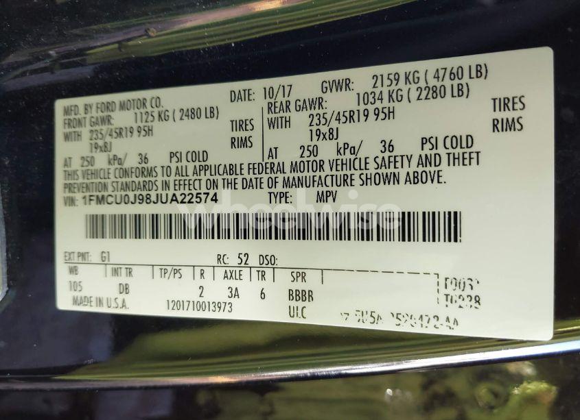 Photo 9 of 2018 Ford Escape TITANIUM (VIN 1FMCU0J98JUA22574)