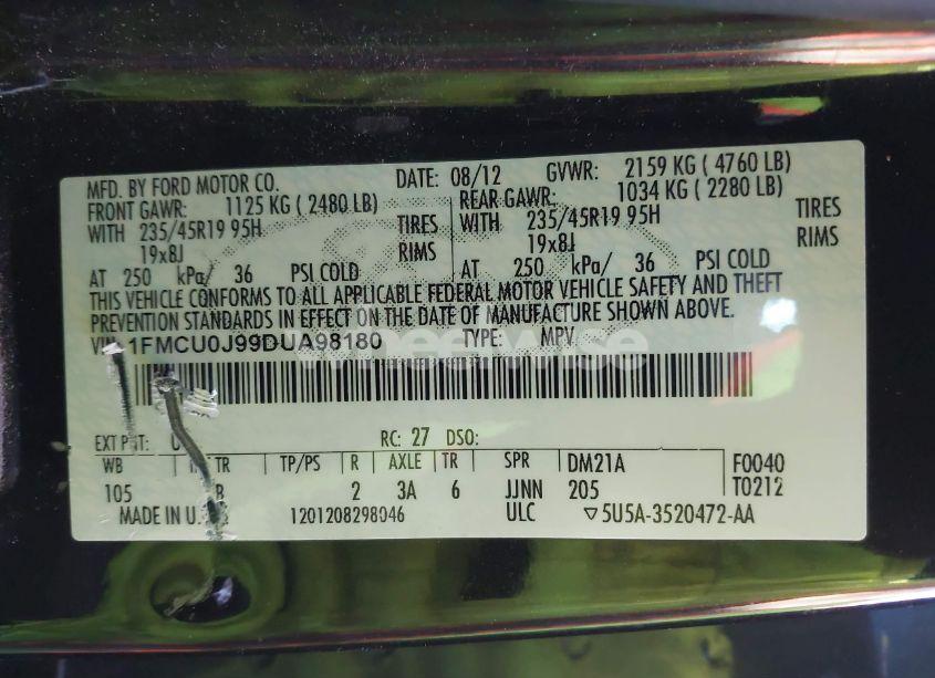 Photo 9 of 2013 Ford Escape TITANIUM (VIN 1FMCU0J99DUA98180)