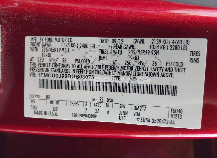 Photo 9 of 2013 Ford Escape TITANIUM (VIN 1FMCU0J99DUB08075)