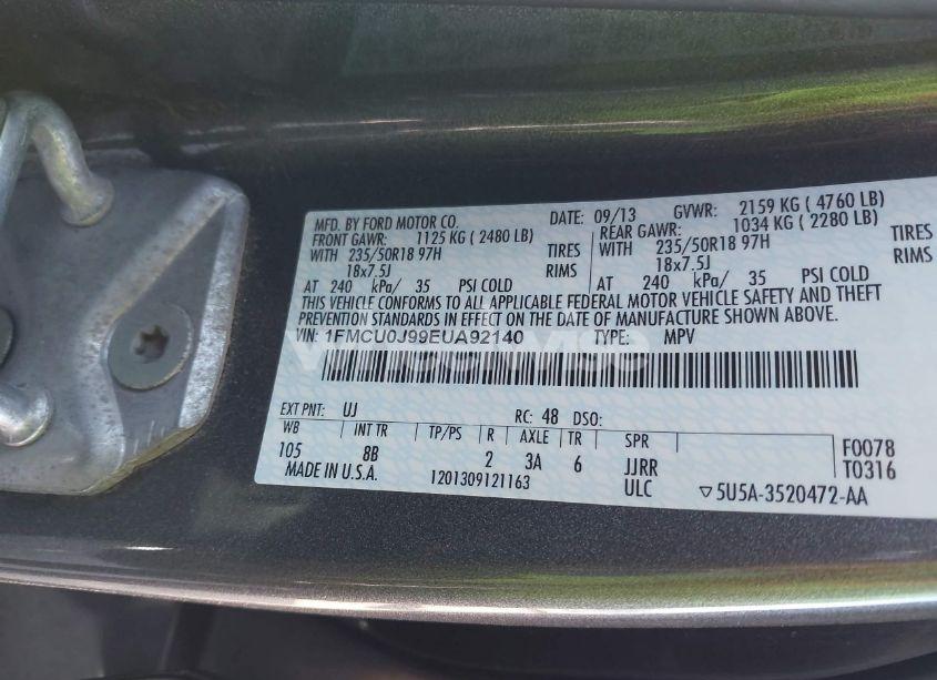 Photo 9 of 2014 Ford Escape TITANIUM (VIN 1FMCU0J99EUA92140)