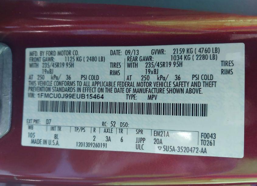 Photo 9 of 2014 Ford Escape TITANIUM (VIN 1FMCU0J99EUB15464)