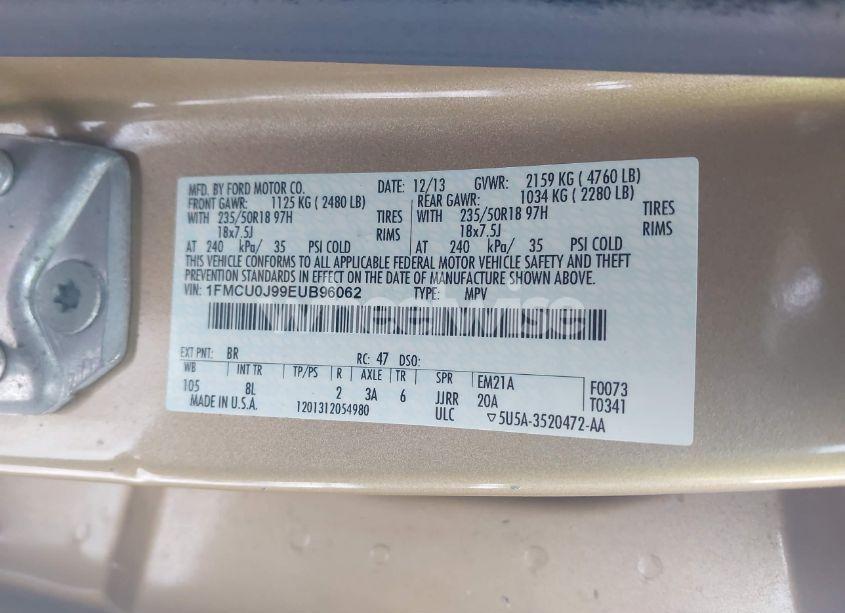 Photo 9 of 2014 Ford Escape TITANIUM (VIN 1FMCU0J99EUB96062)