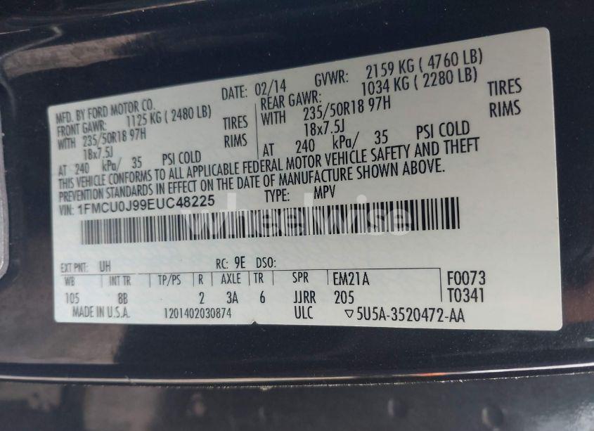 Photo 9 of 2014 Ford Escape TITANIUM (VIN 1FMCU0J99EUC48225)