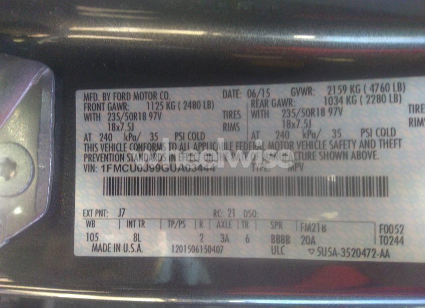 Photo 9 of 2016 Ford Escape TITANIUM (VIN 1FMCU0J99GUA03444)