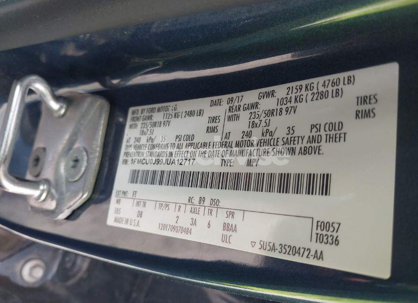 Photo 9 of 2018 Ford Escape TITANIUM (VIN 1FMCU0J99JUA12717)