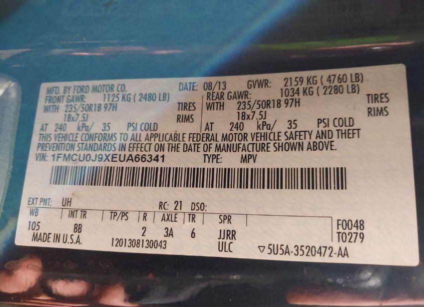 Photo 9 of 2014 Ford Escape TITANIUM (VIN 1FMCU0J9XEUA66341)