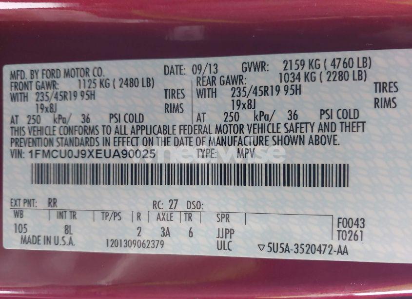 Photo 9 of 2014 Ford Escape TITANIUM (VIN 1FMCU0J9XEUA90025)