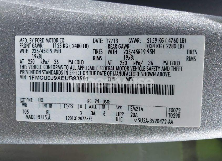 Photo 9 of 2014 Ford Escape TITANIUM (VIN 1FMCU0J9XEUB93591)