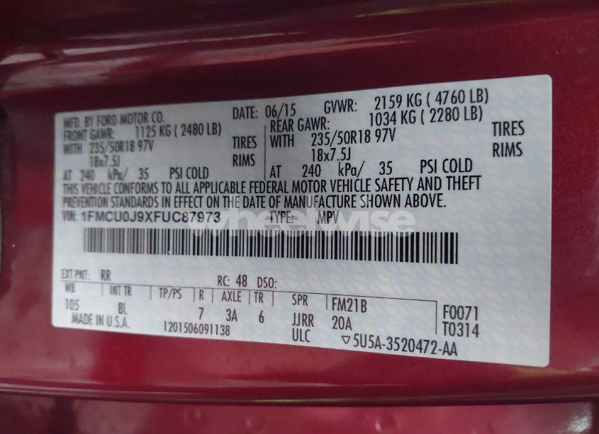 Photo 9 of 2015 Ford Escape TITANIUM (VIN 1FMCU0J9XFUC87973)