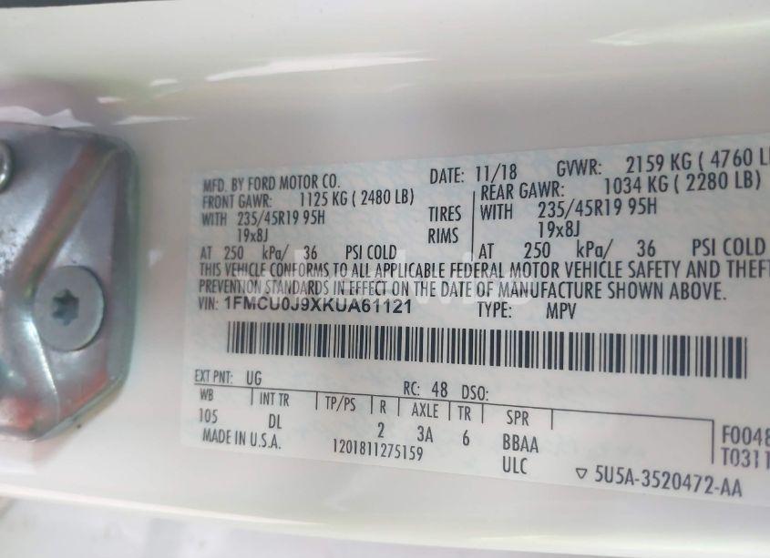 Photo 9 of 2019 Ford Escape TITANIUM (VIN 1FMCU0J9XKUA61121)