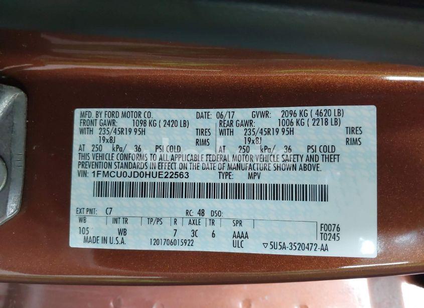 Photo 9 of 2017 Ford Escape TITANIUM (VIN 1FMCU0JD0HUE22563)