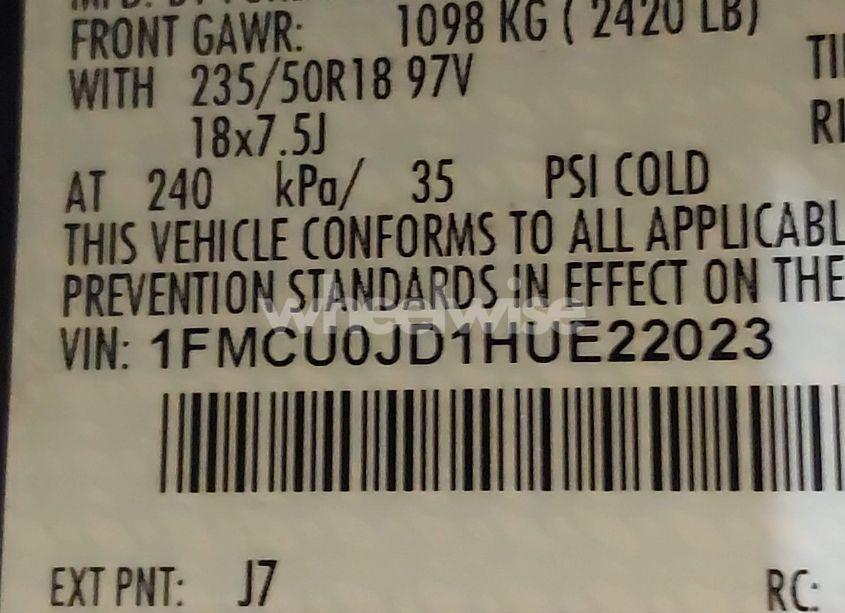 Photo 9 of 2017 Ford Escape TITANIUM (VIN 1FMCU0JD1HUE22023)