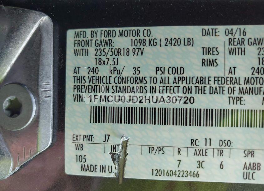 Photo 9 of 2017 Ford Escape TITANIUM (VIN 1FMCU0JD2HUA30720)