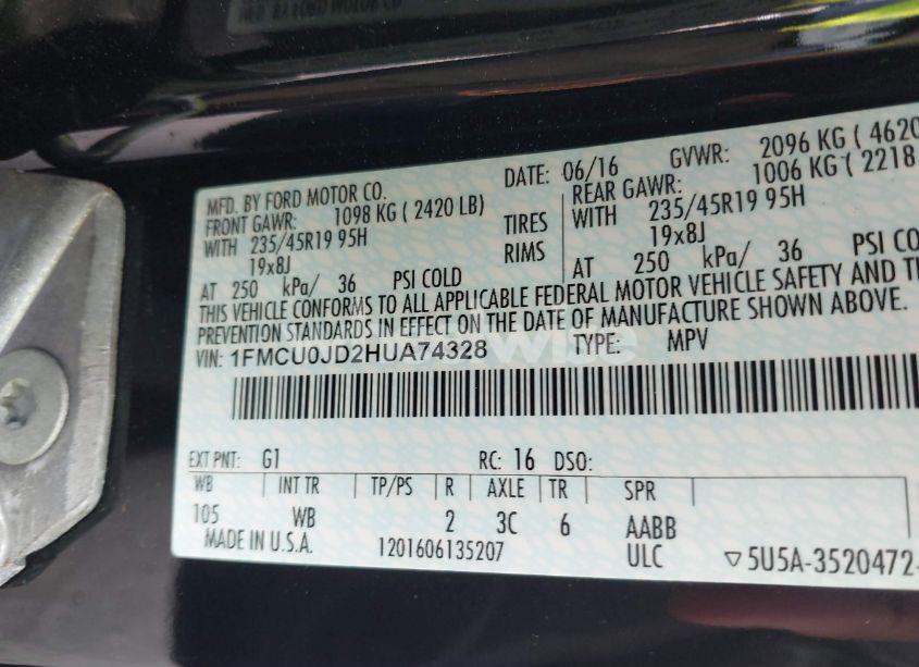 Photo 9 of 2017 Ford Escape TITANIUM (VIN 1FMCU0JD2HUA74328)