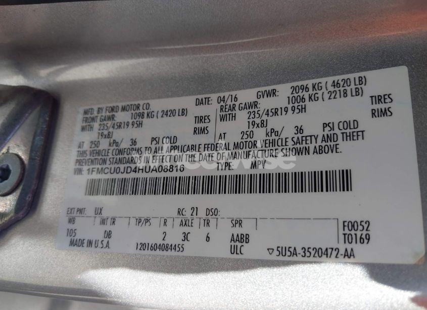 Photo 9 of 2017 Ford Escape TITANIUM (VIN 1FMCU0JD4HUA08816)