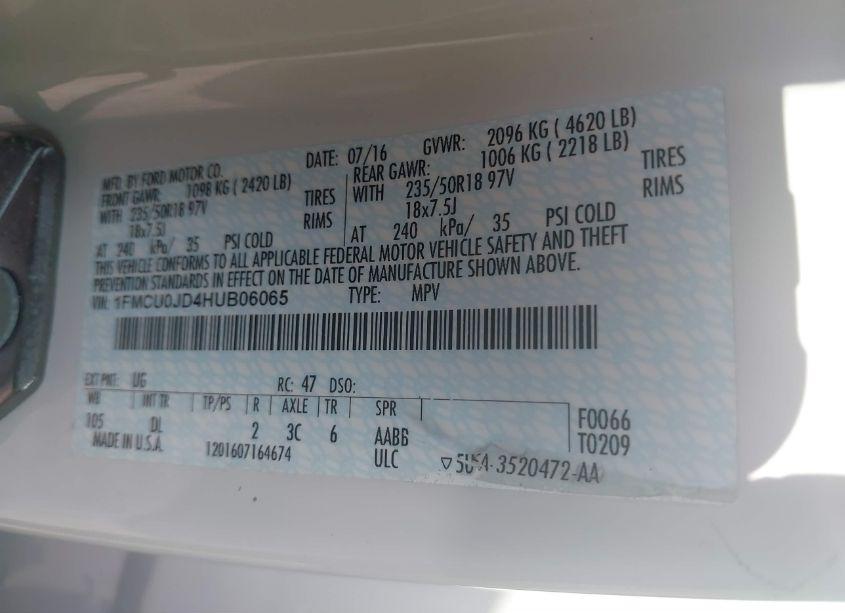 Photo 9 of 2017 Ford Escape TITANIUM (VIN 1FMCU0JD4HUB06065)