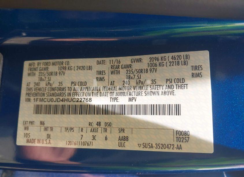 Photo 9 of 2017 Ford Escape TITANIUM (VIN 1FMCU0JD4HUC22768)