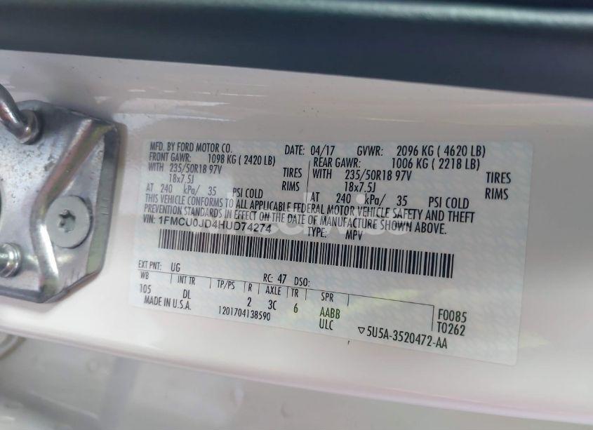 Photo 9 of 2017 Ford Escape TITANIUM (VIN 1FMCU0JD4HUD74274)