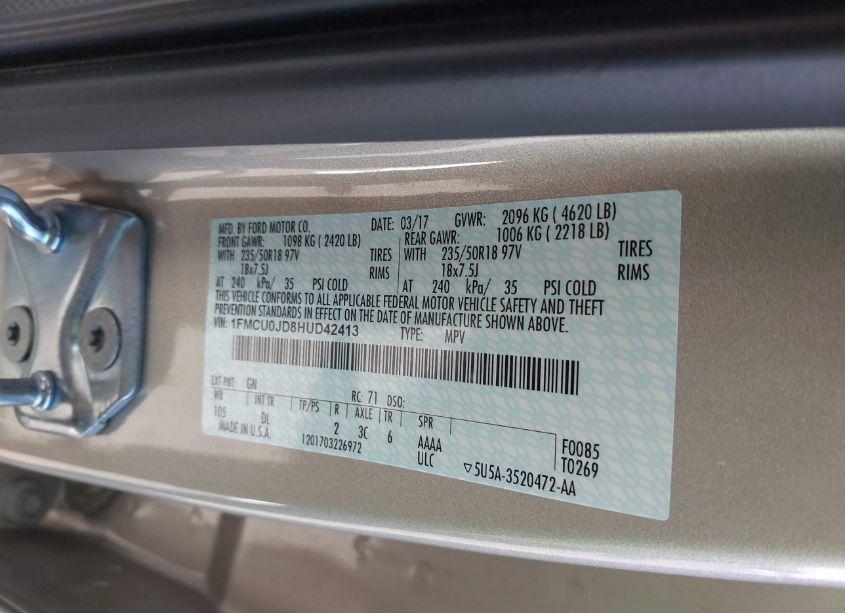 Photo 9 of 2017 Ford Escape TITANIUM (VIN 1FMCU0JD8HUD42413)