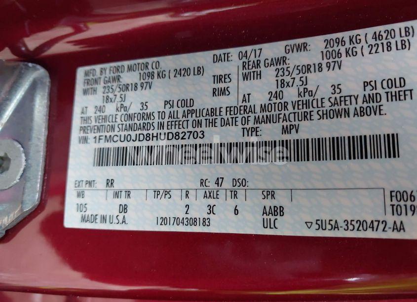 Photo 9 of 2017 Ford Escape TITANIUM (VIN 1FMCU0JD8HUD82703)