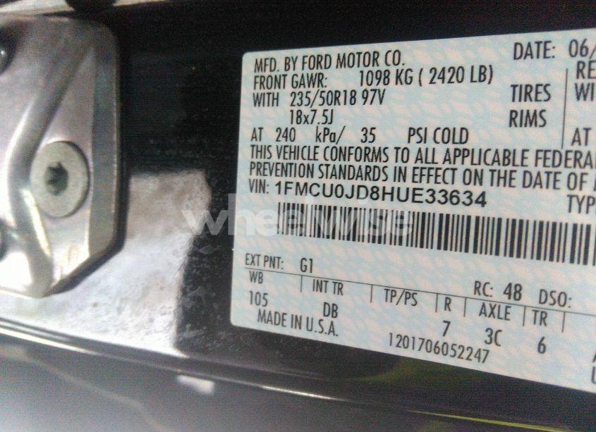 Photo 9 of 2017 Ford Escape TITANIUM (VIN 1FMCU0JD8HUE33634)