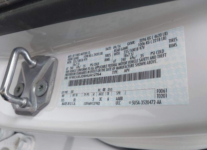 Photo 9 of 2017 Ford Escape TITANIUM (VIN 1FMCU0JD9HUA12764)