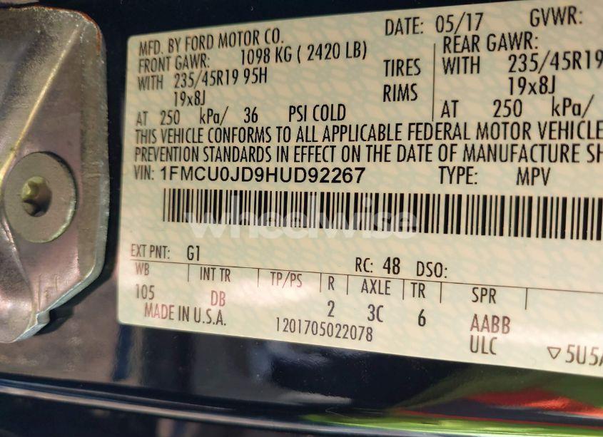 Photo 9 of 2017 Ford Escape TITANIUM (VIN 1FMCU0JD9HUD92267)