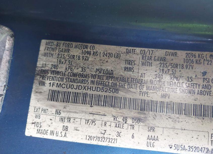 Photo 9 of 2017 Ford Escape TITANIUM (VIN 1FMCU0JDXHUD52506)