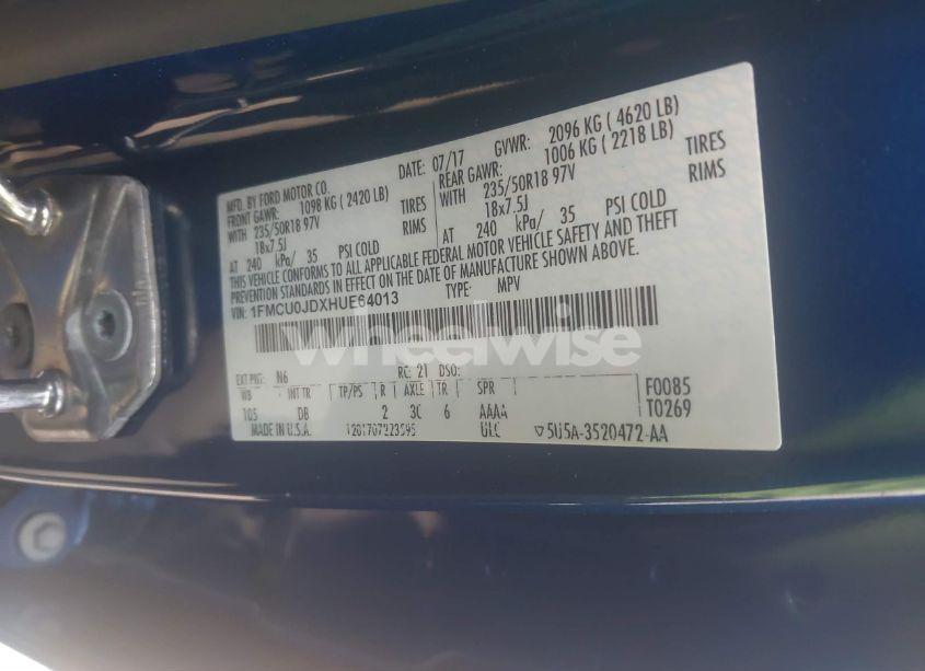 Photo 9 of 2017 Ford Escape TITANIUM (VIN 1FMCU0JDXHUE64013)