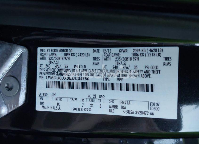 Photo 9 of 2014 Ford Escape TITANIUM (VIN 1FMCU0JX0EUC04760)
