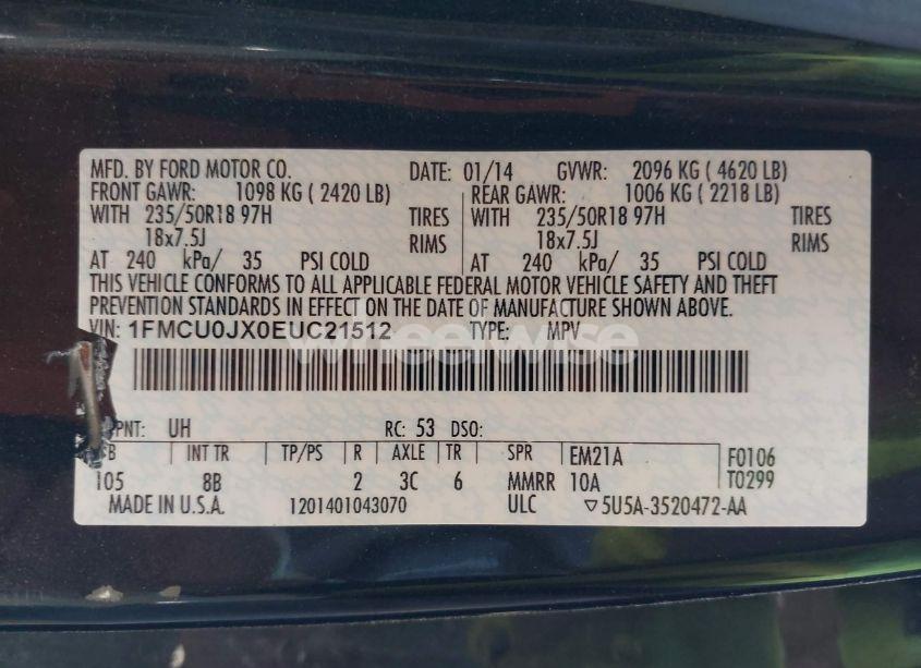 Photo 9 of 2014 Ford Escape TITANIUM (VIN 1FMCU0JX0EUC21512)