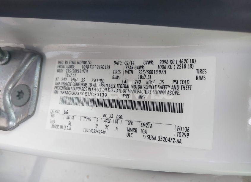 Photo 9 of 2014 Ford Escape TITANIUM (VIN 1FMCU0JX0EUC73139)