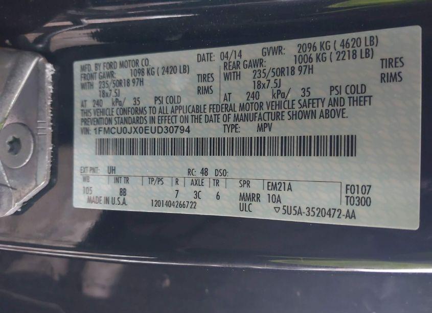 Photo 9 of 2014 Ford Escape TITANIUM (VIN 1FMCU0JX0EUD30794)