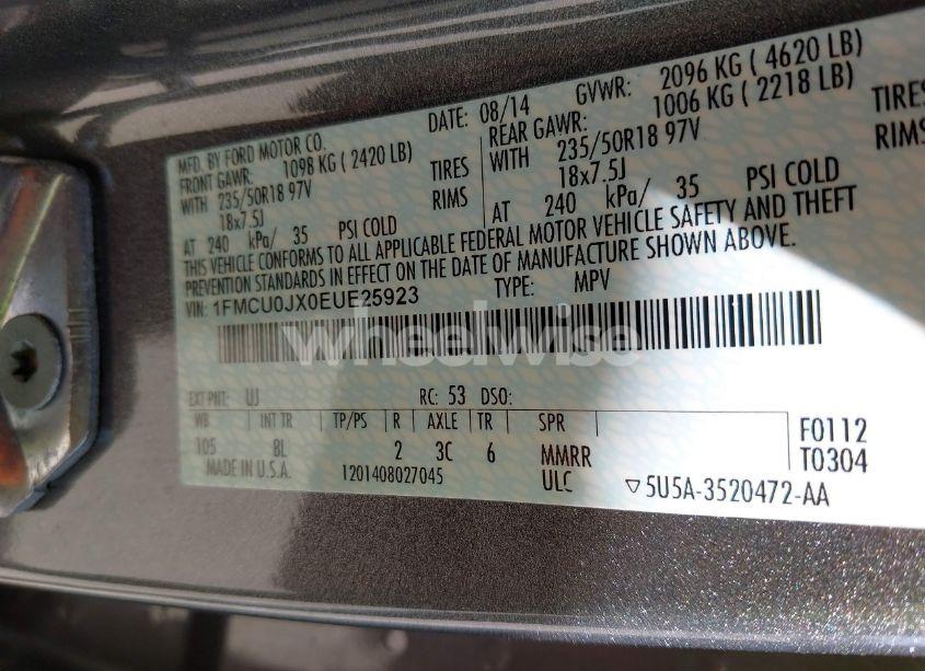 Photo 9 of 2014 Ford Escape TITANIUM (VIN 1FMCU0JX0EUE25923)