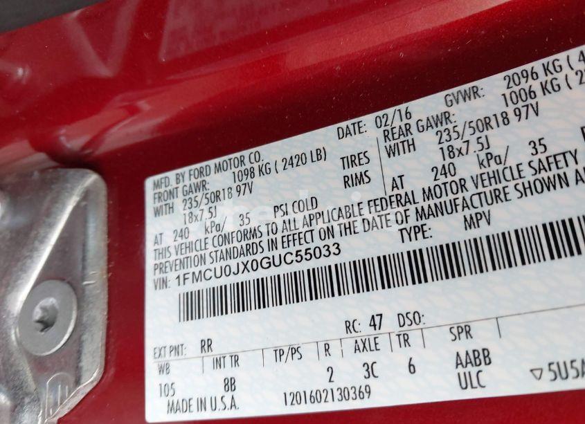 Photo 9 of 2016 Ford Escape TITANIUM (VIN 1FMCU0JX0GUC55033)